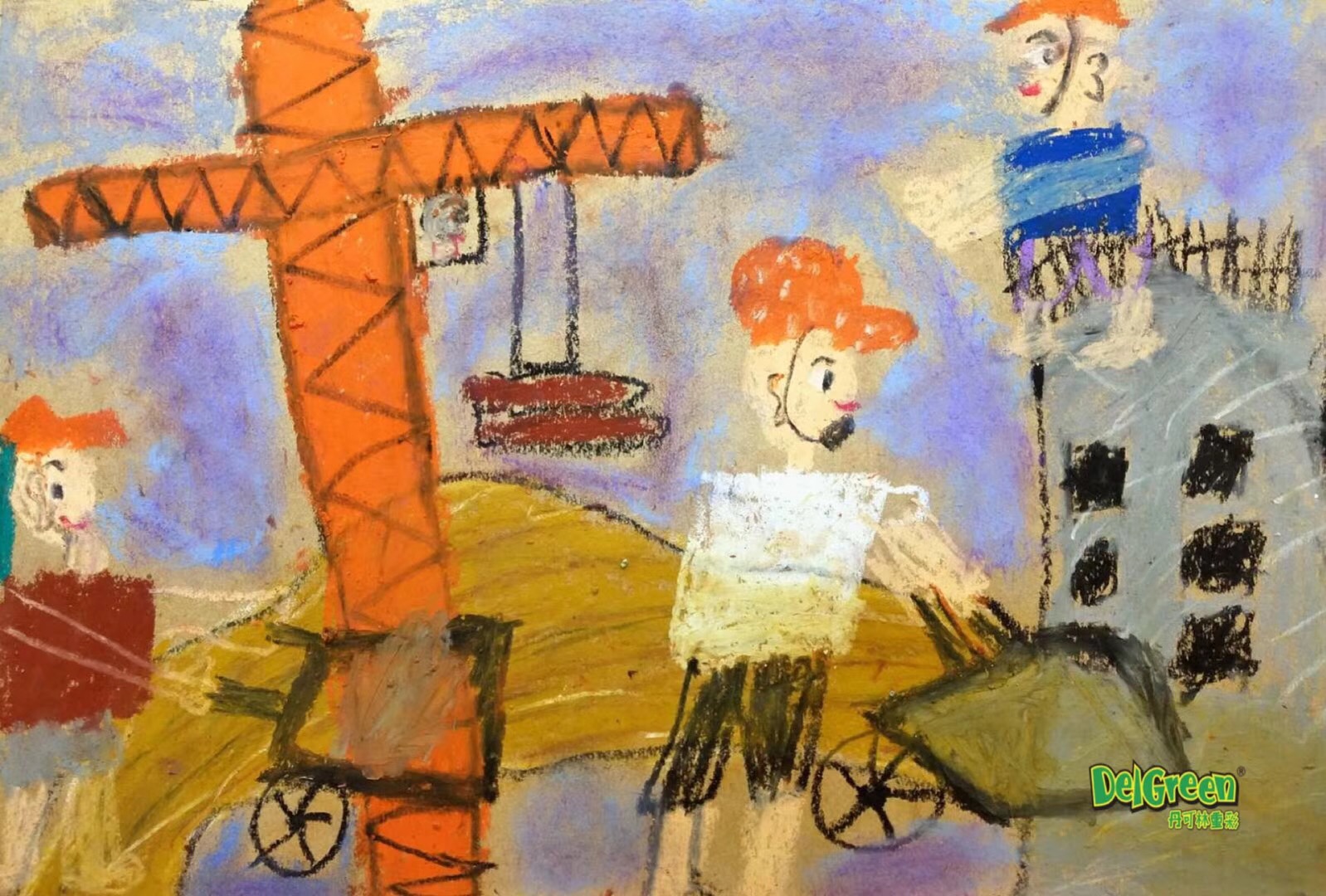 重彩油畫棒作品__忙碌的工地