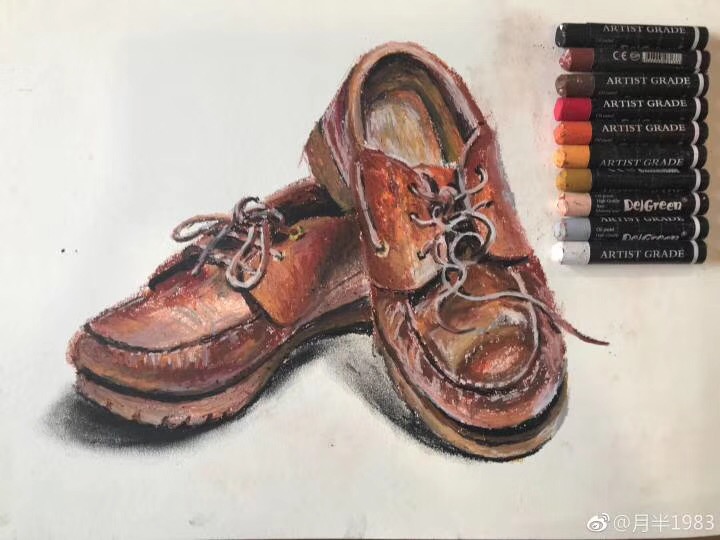 重彩油畫棒作品__大頭皮鞋