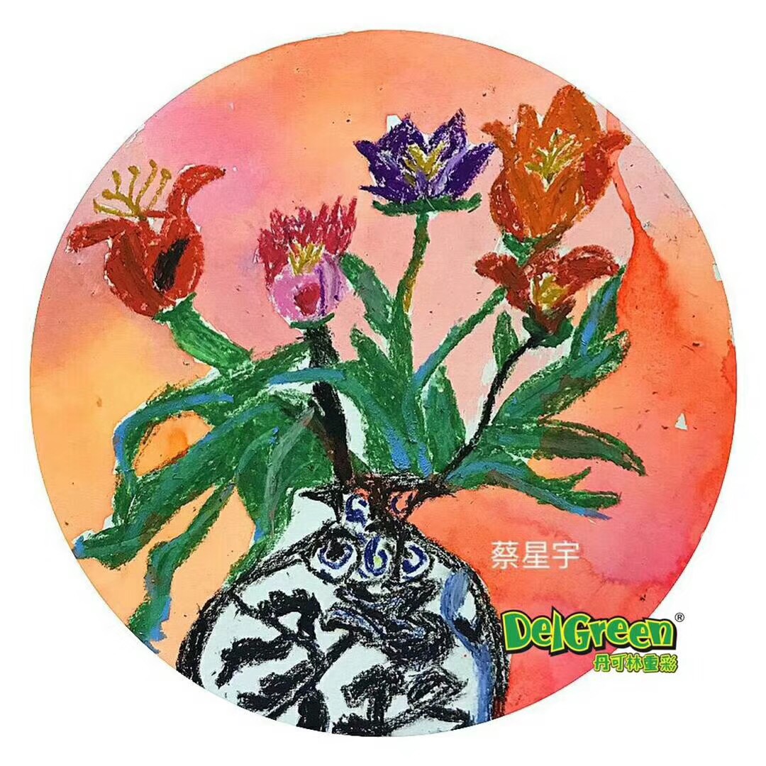 重彩油畫棒作品__瓶花