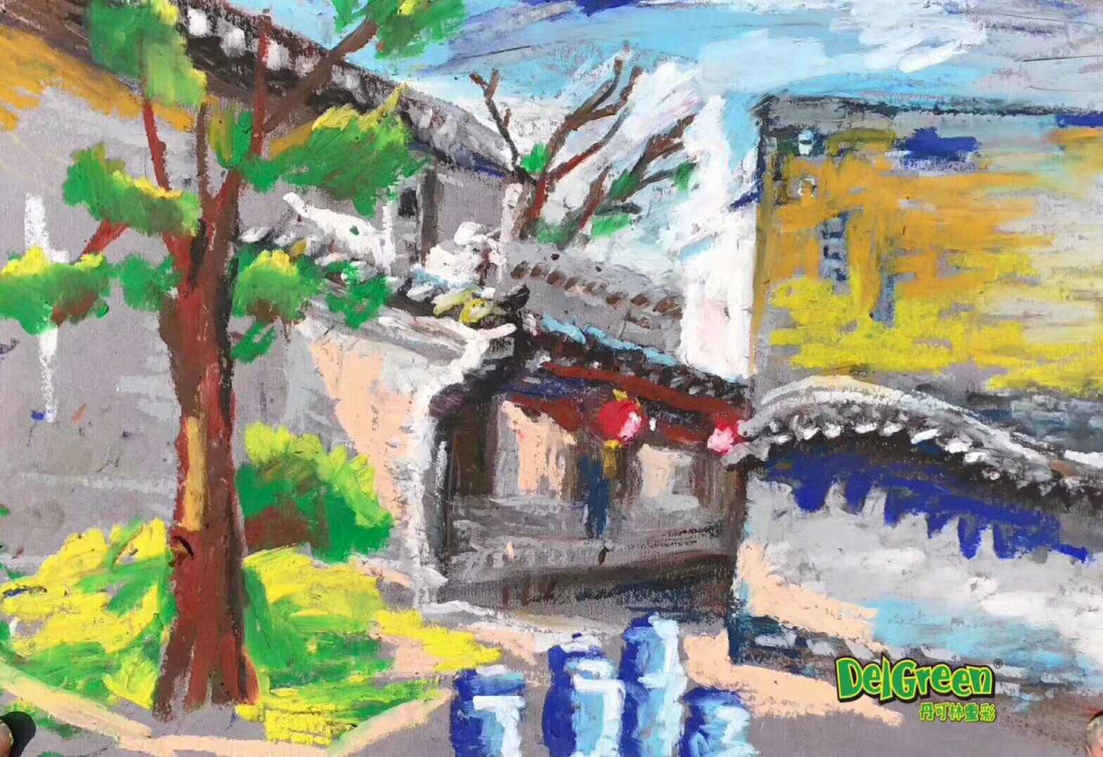 重彩油畫(huà)棒作品__”山水有約，走進(jìn)平遙“，全國(guó)校外少兒美術(shù)老師寫(xiě)生作品