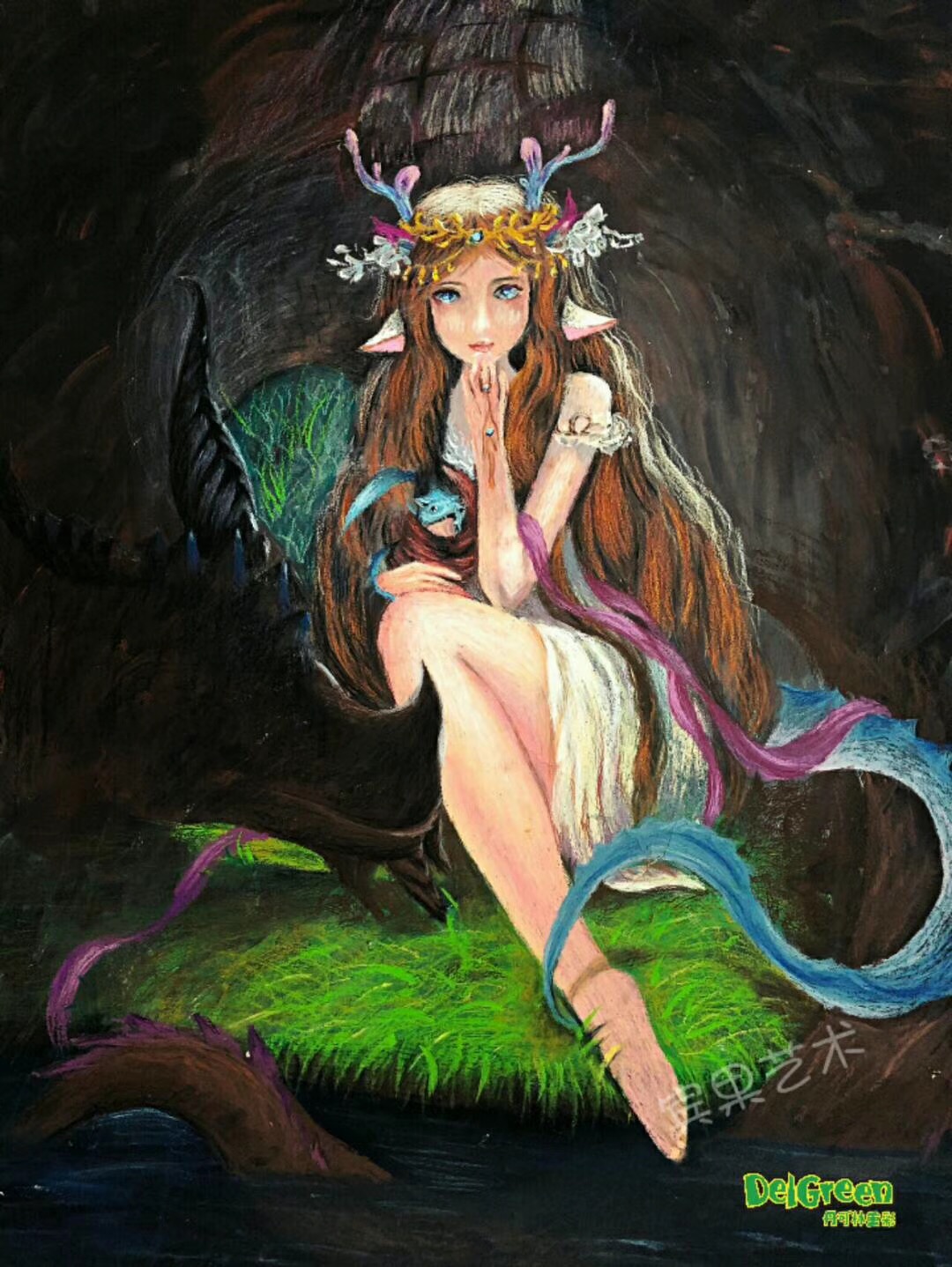重彩油畫棒作品_仙女