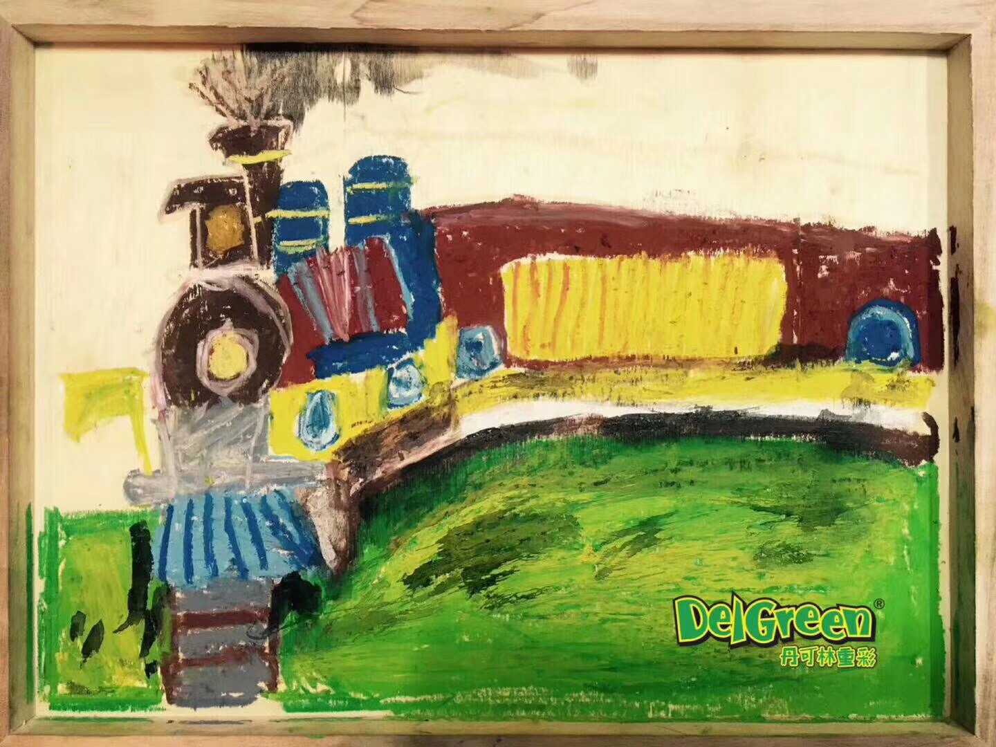 重彩油畫棒作品__小火車