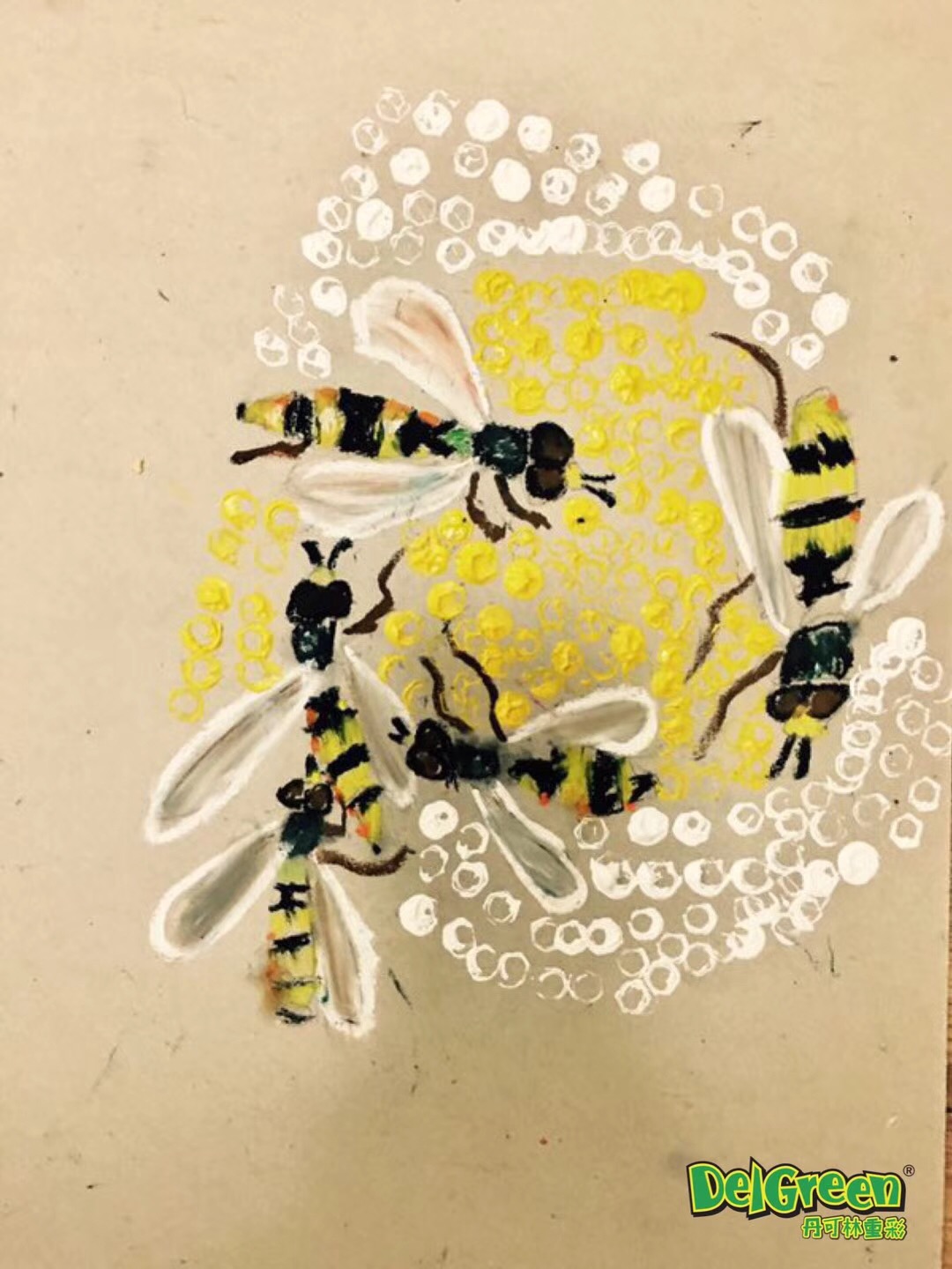 重彩油畫棒蜜蜂寫生作品
