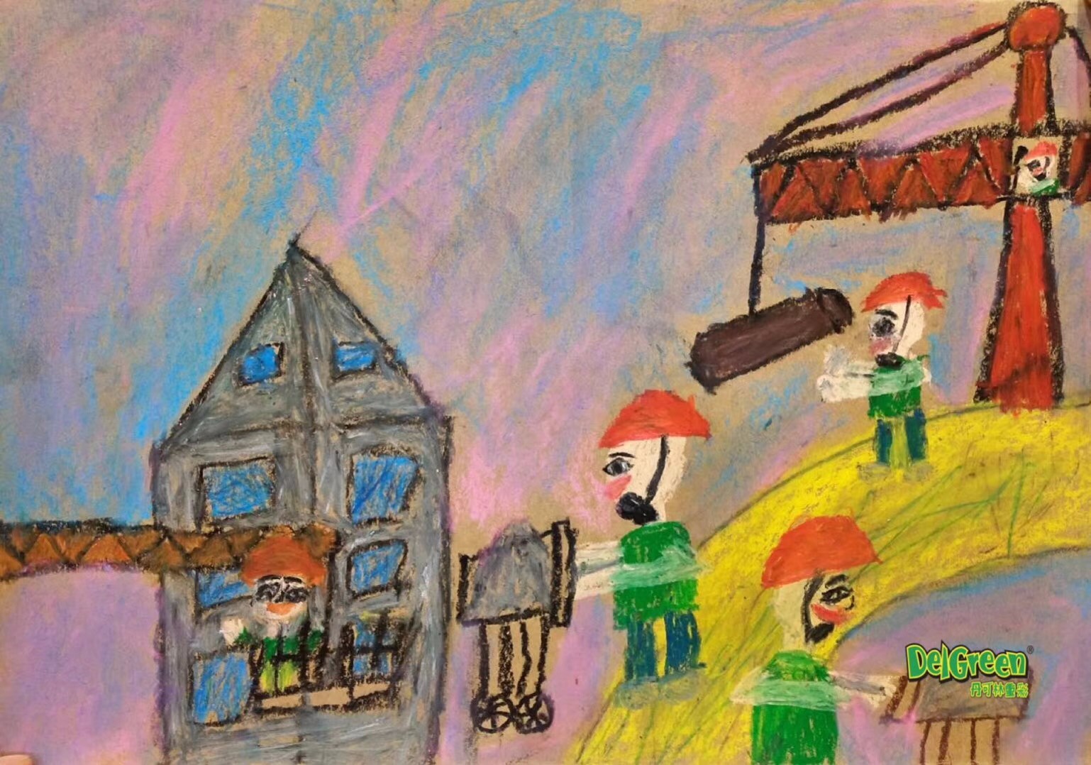重彩油畫棒作品__忙碌的工地（5）