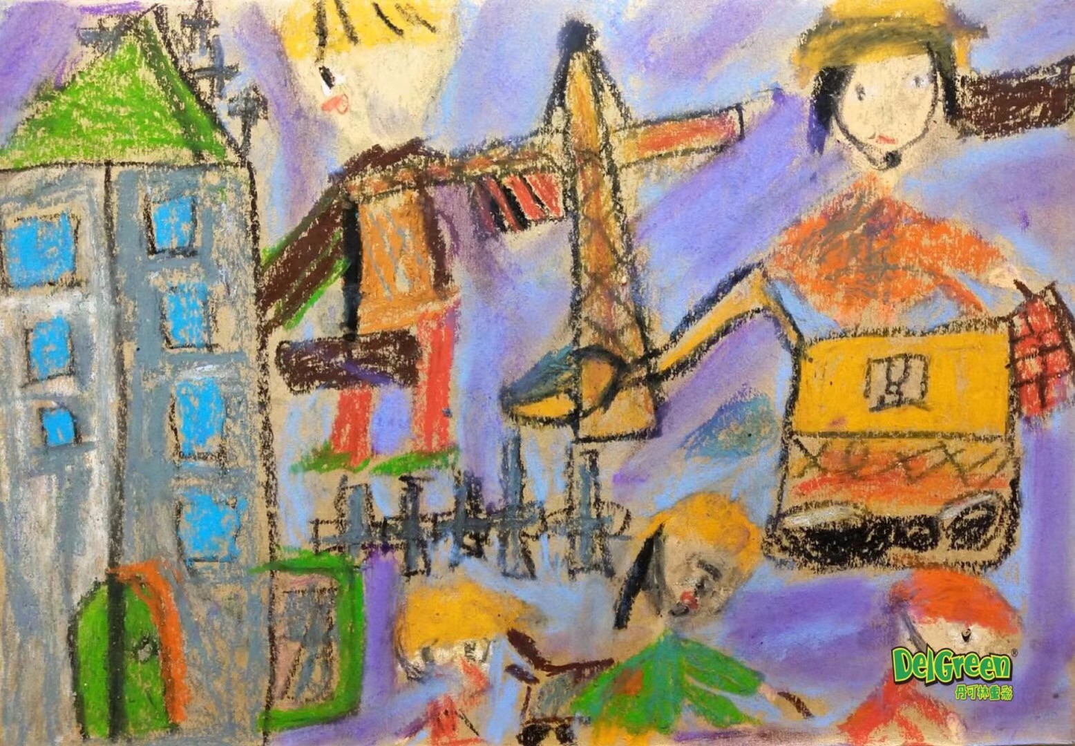 重彩油畫棒作品__忙碌的工地（8）