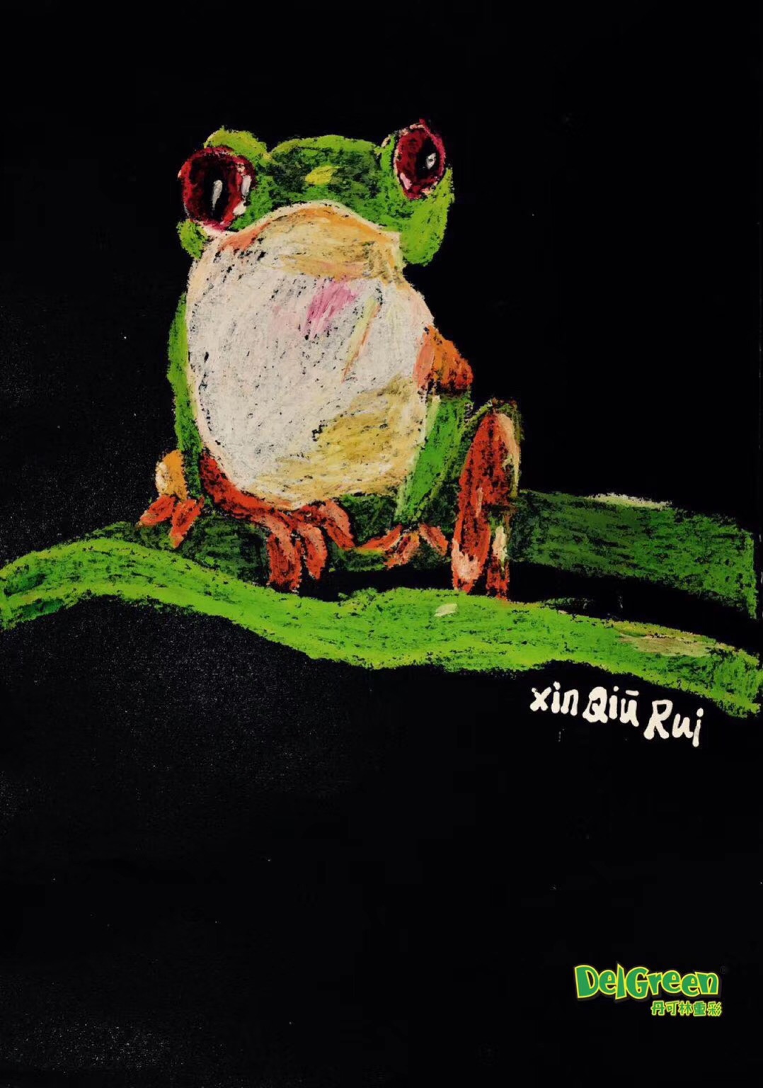 重彩油畫棒作品__蟬和青蛙（3）