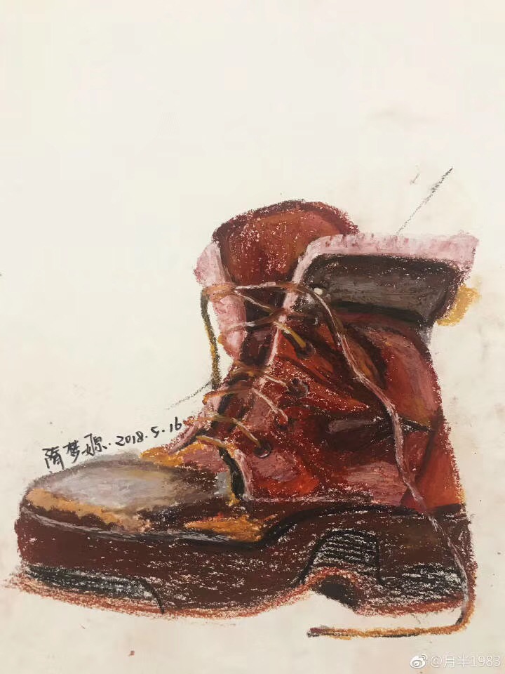 重彩油畫棒作品__大頭皮鞋（6）