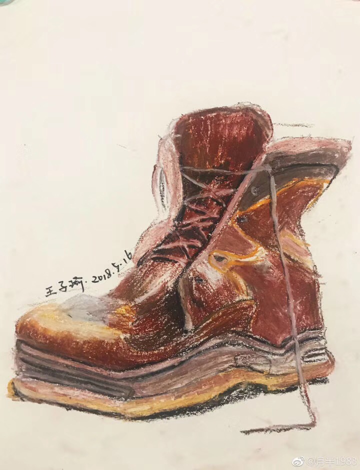 重彩油畫棒作品__大頭皮鞋（2）