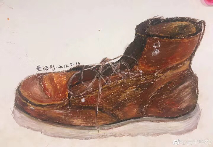 重彩油畫棒作品__大頭皮鞋（1）