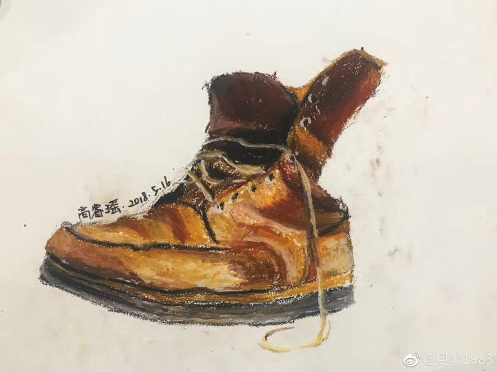 重彩油畫棒作品__大頭皮鞋（9）