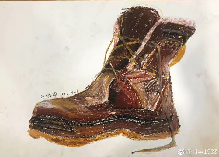 重彩油畫棒作品__大頭皮鞋（7）