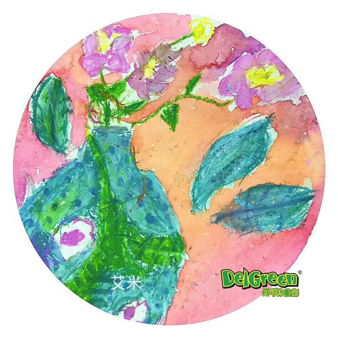 重彩油畫棒作品__瓶花（8）