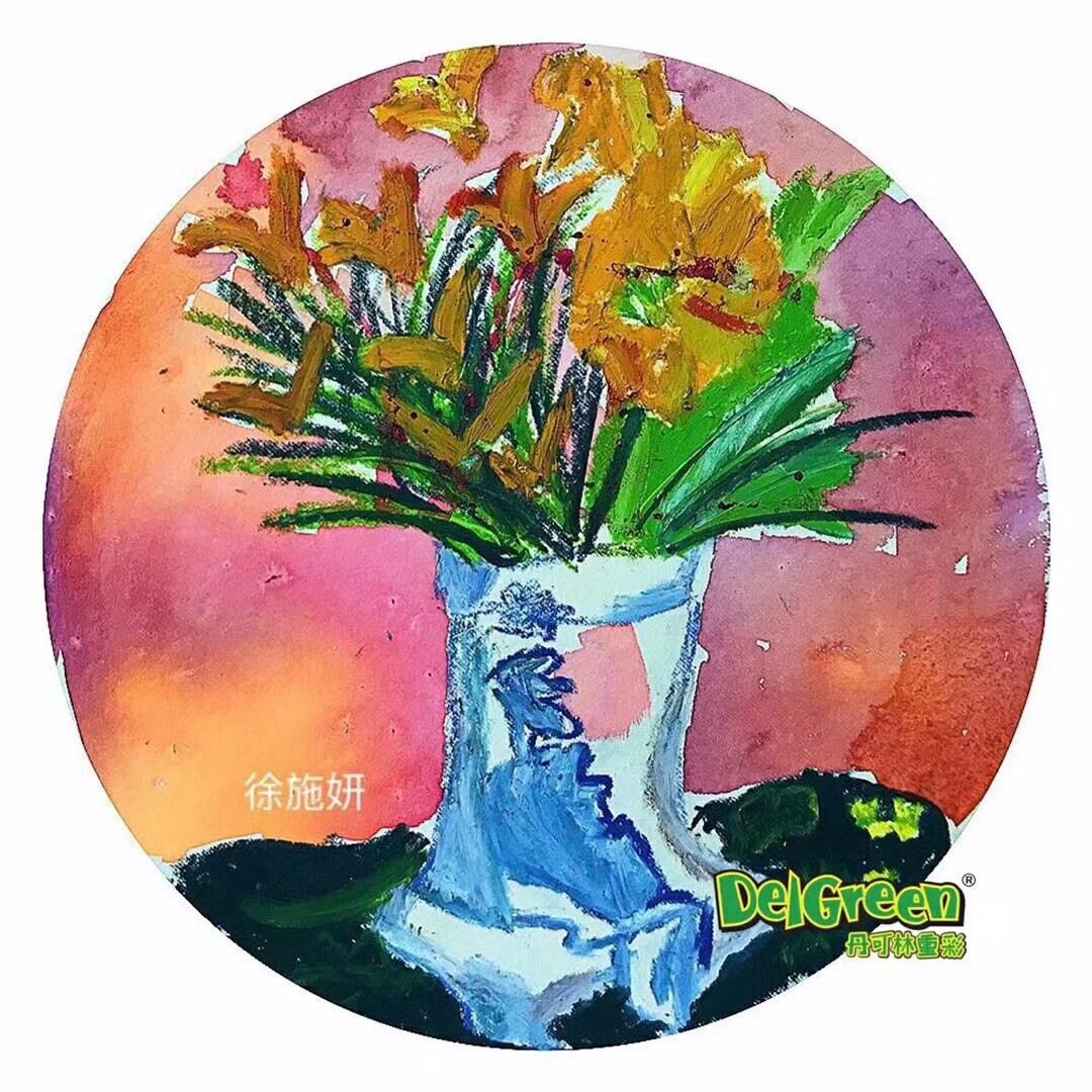重彩油畫棒作品__瓶花（5）