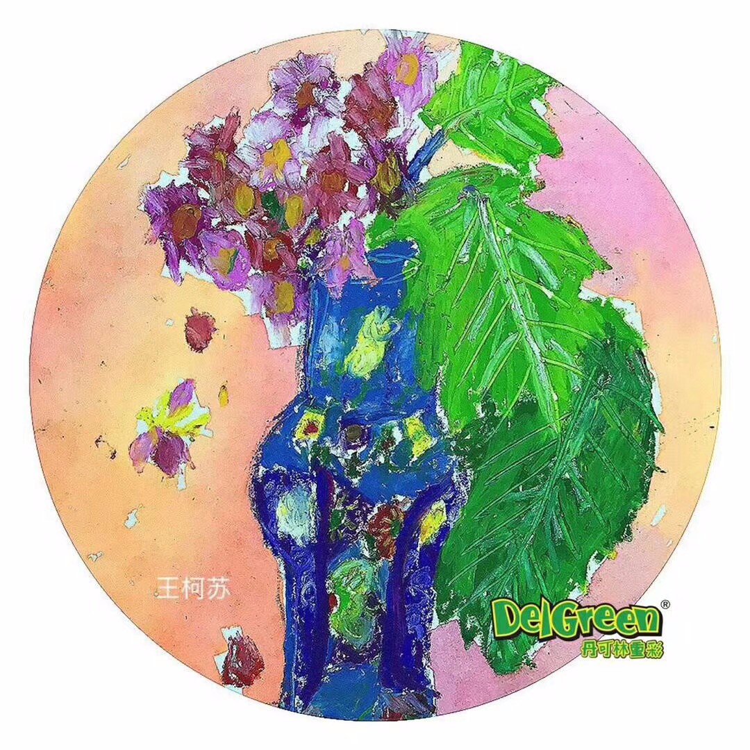 重彩油畫棒作品__瓶花（7）