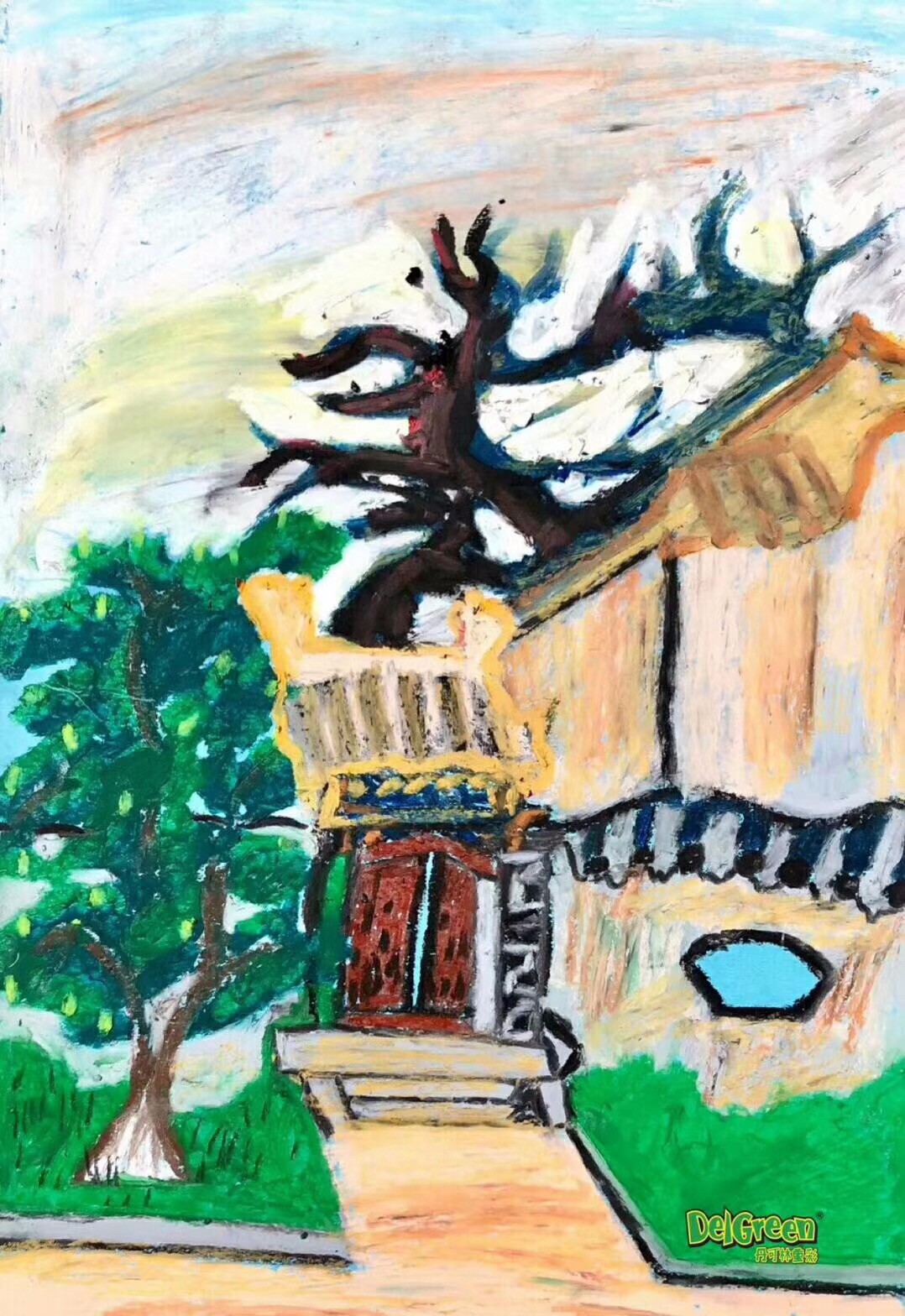重彩油畫棒作品__”山水有約，走進平遙“，全國校外少兒美術老師寫生作品（5）