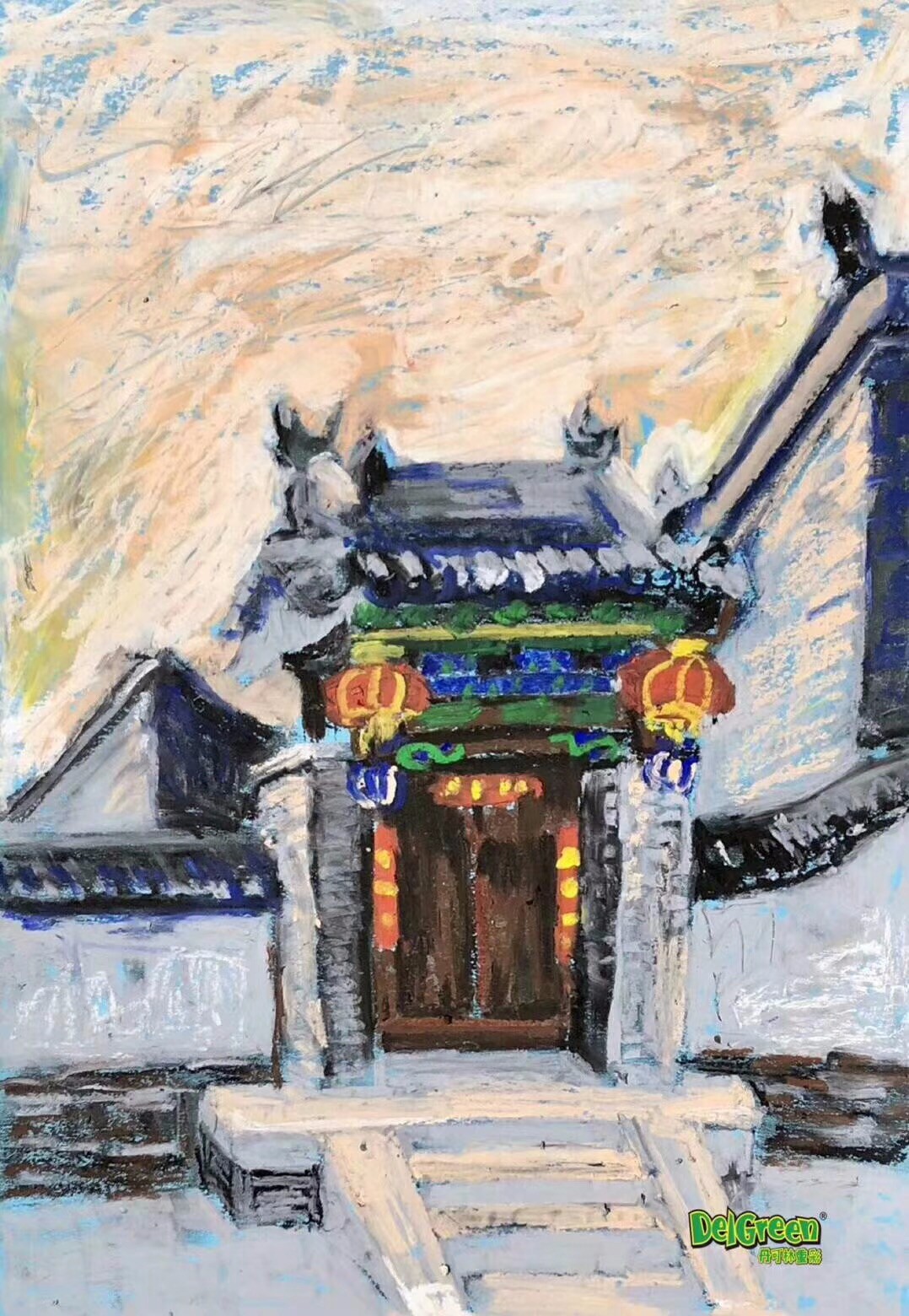 重彩油畫棒作品__”山水有約，走進平遙“，全國校外少兒美術老師寫生作品（1）