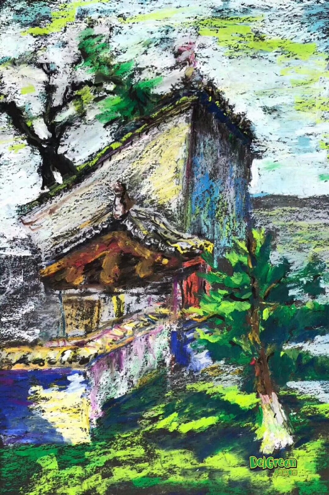 重彩油畫棒作品__”山水有約，走進平遙“，全國校外少兒美術老師寫生作品（7）