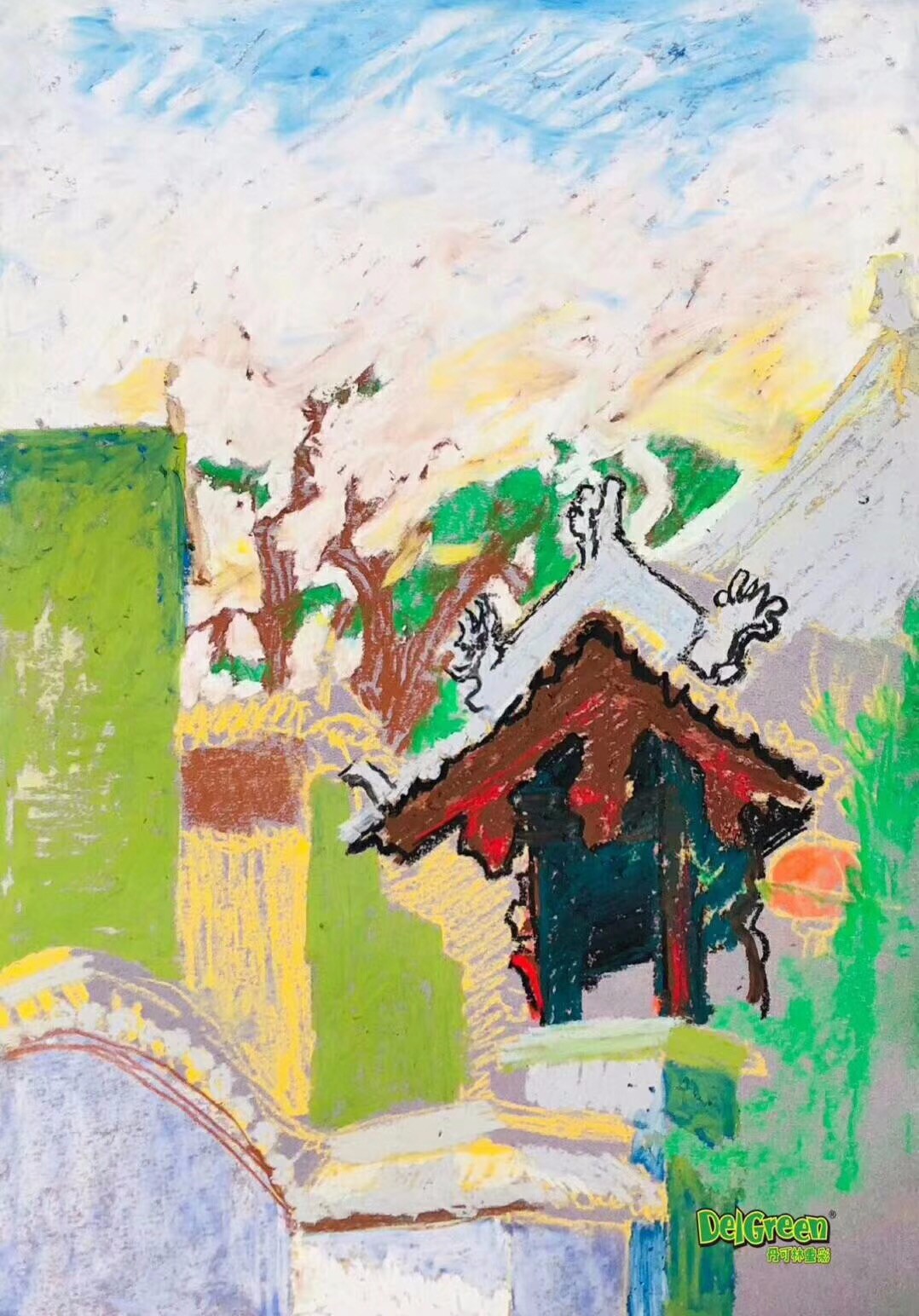 重彩油畫棒作品__”山水有約，走進平遙“，全國校外少兒美術老師寫生作品（4）