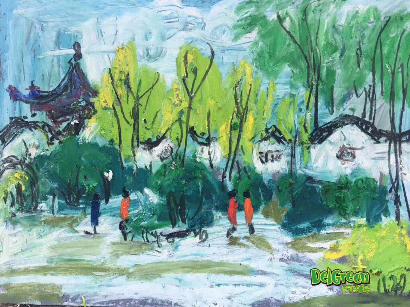 重彩油畫棒作品__”山水有約，走進平遙“，全國校外少兒美術老師寫生作品（8）