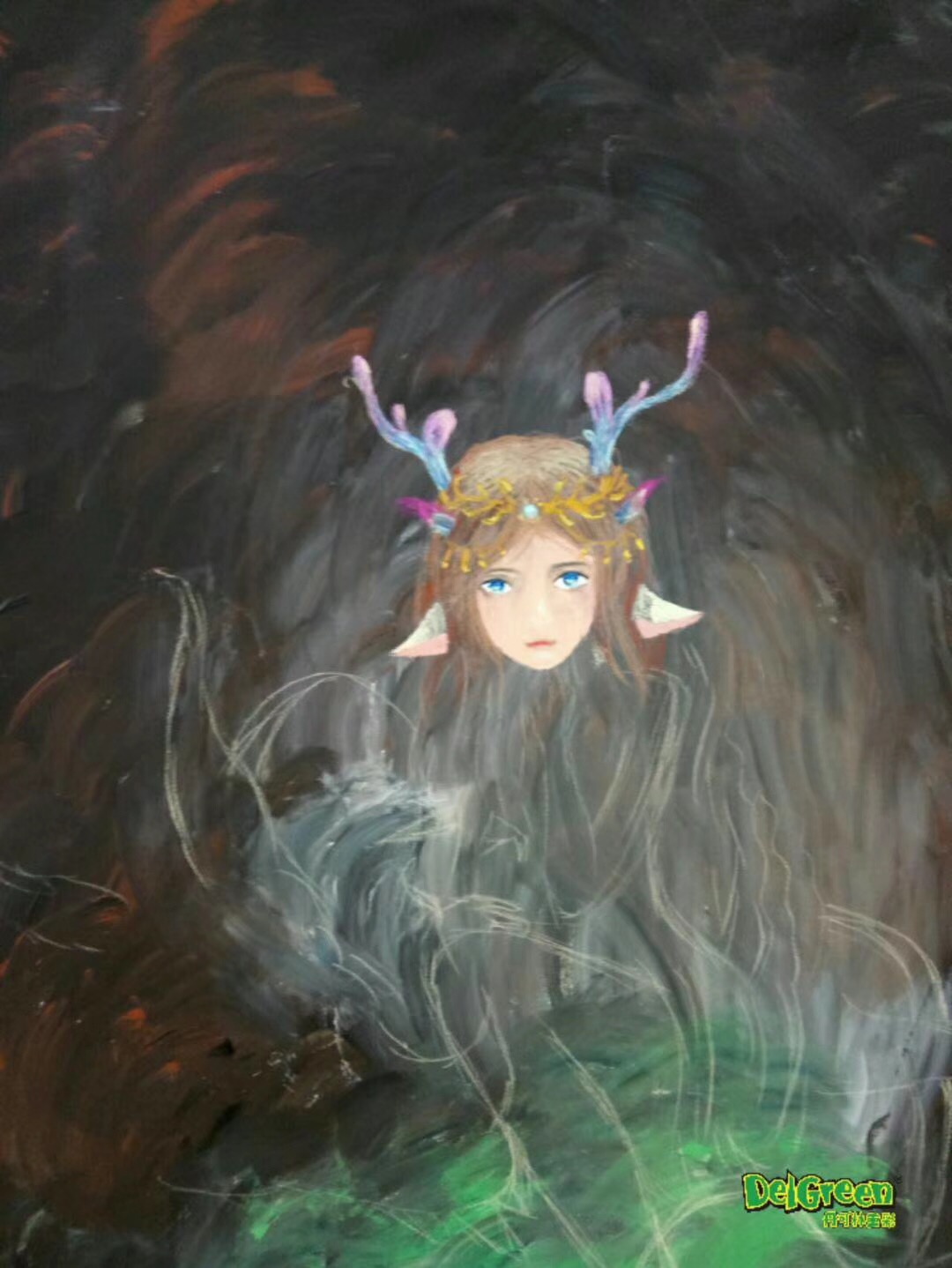 重彩油畫棒教程_仙女，第三步