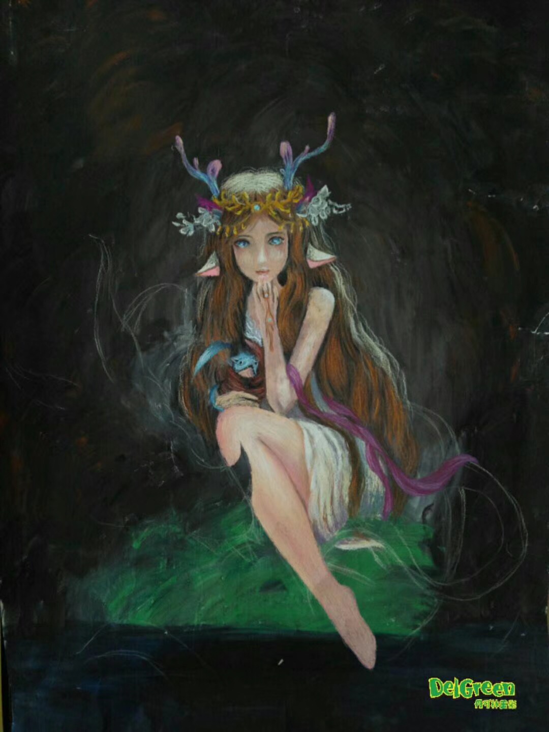 重彩油畫棒教程_仙女，第二步