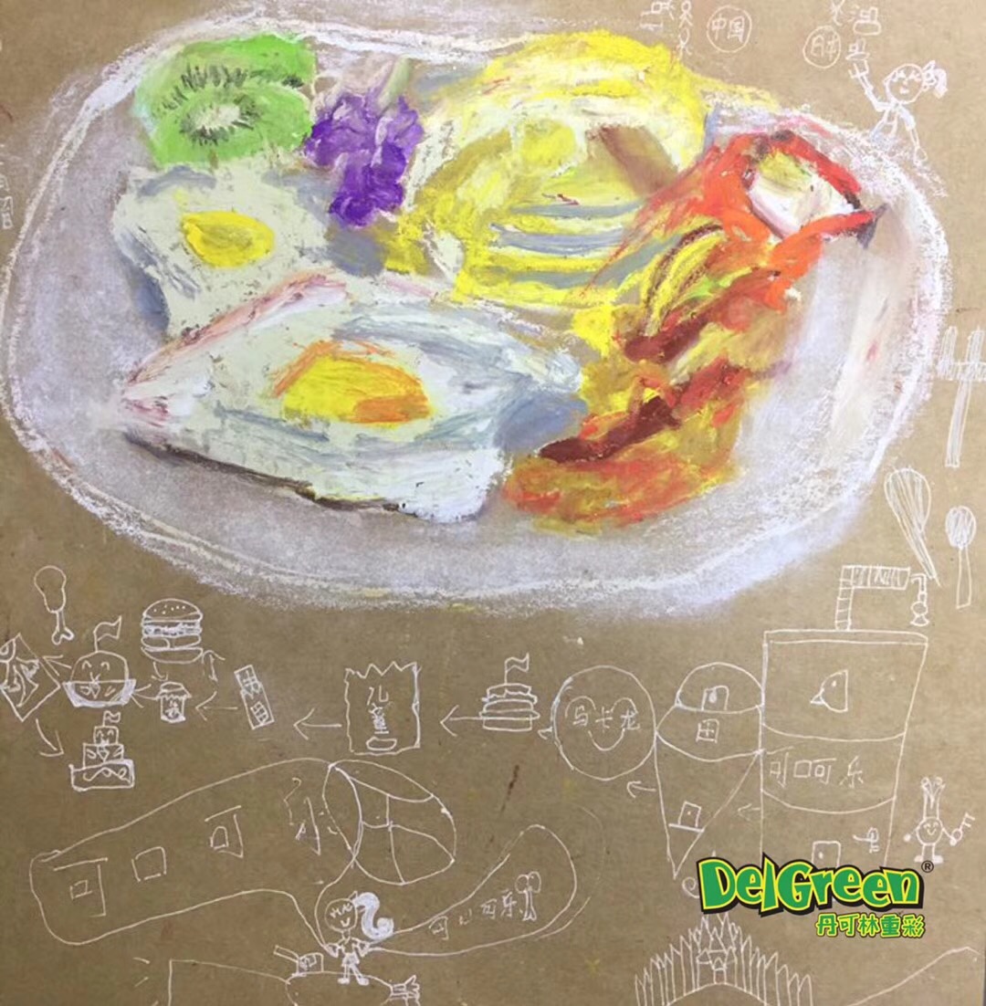 重彩油畫棒作品__孩子們的早餐（6）
