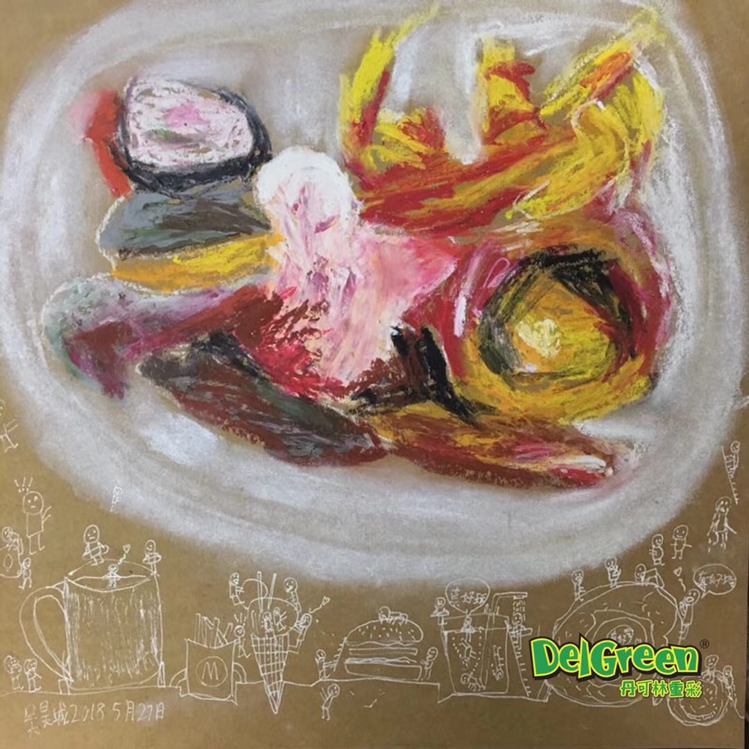 重彩油畫棒作品__孩子們的早餐（7）