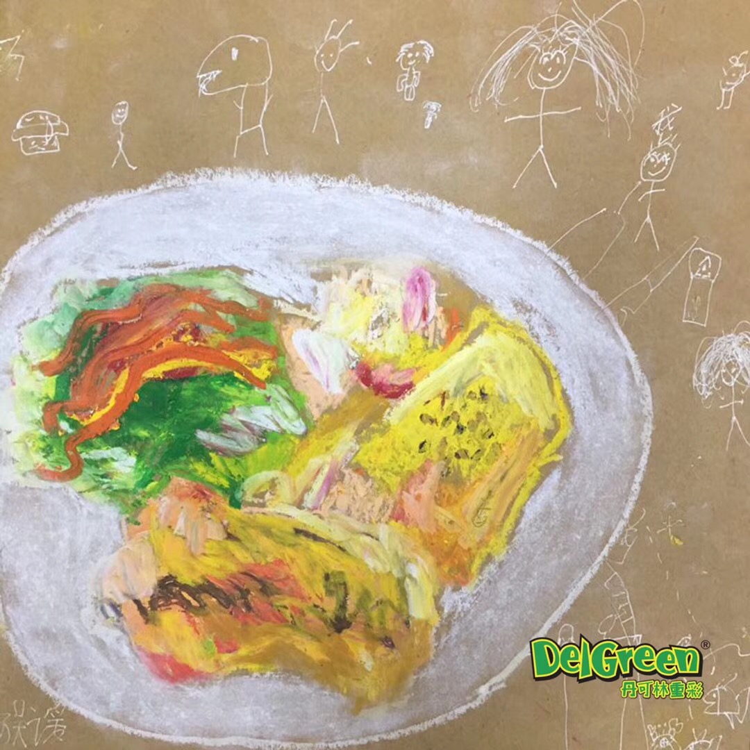 重彩油畫棒作品__孩子們的早餐（3）