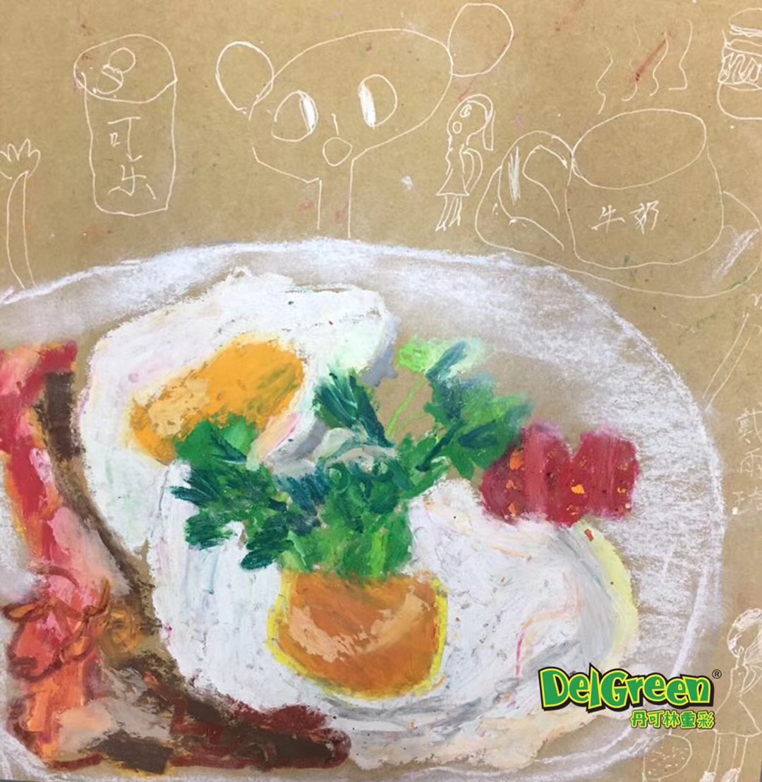 重彩油畫棒作品__孩子們的早餐（5）
