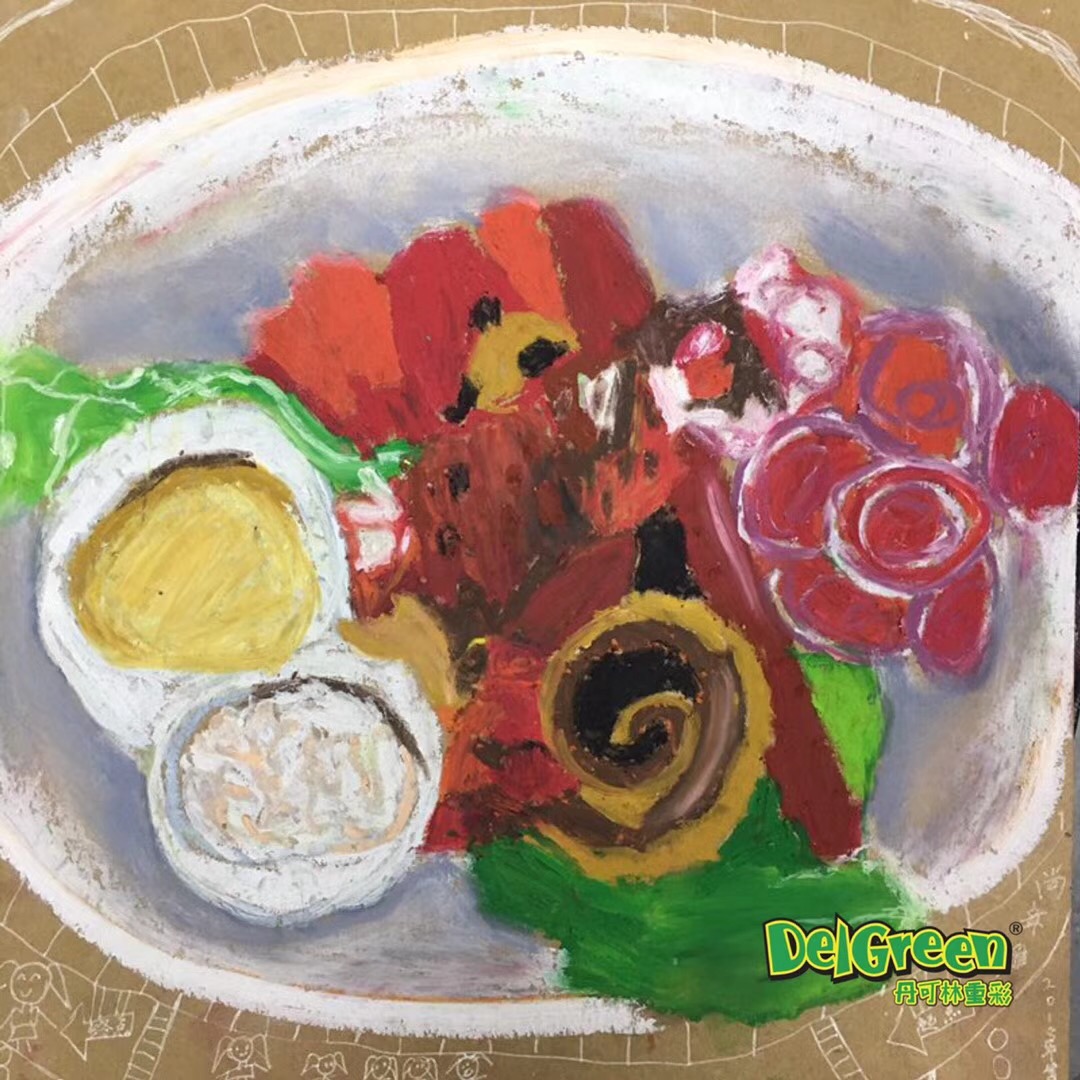 重彩油畫棒作品__孩子們的早餐（9）
