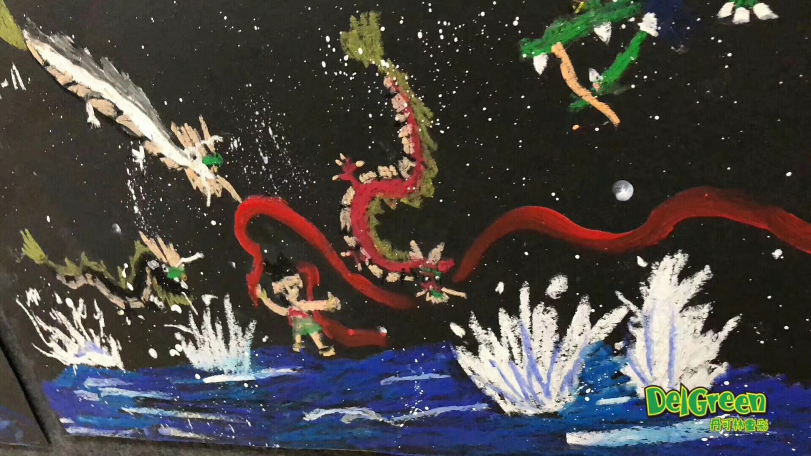優秀兒童油畫棒作品，用油畫棒重溫兒時經典的哪吒鬧海(5)